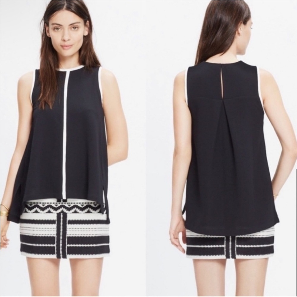 Nwot Madewell Black and White Crepe Canal Sleeveless Blouse Size M